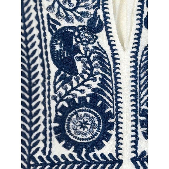Saint Tropez West Embroidered Blouse Top White Blue Long Sleeve Boho Medium - Picture 3 of 12
